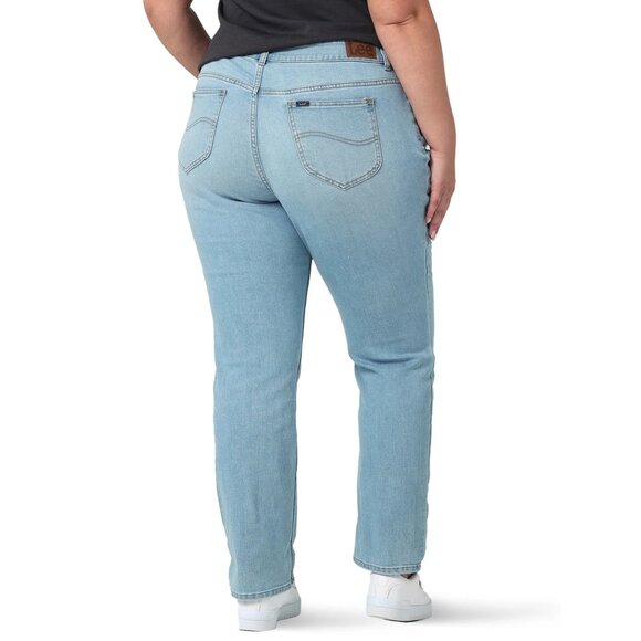 Lee Relaxed Fit Mid Rise Straight Leg Jeans Womens Plus Size 20W Petite Blue - Picture 3 of 11